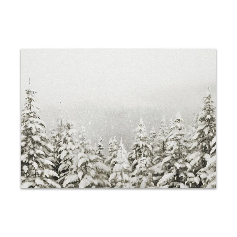 Christmas Trees Wall Art Snowy Village Print Picture Santa Deers Canvas Painting Poster For Livng Room Decoration Holiday Gift