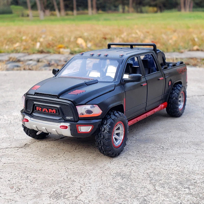 1:32 RAM Pickup Truck Alloy Model with Sound, Light & Spring-Back Action - Kids' Toy for Adventurous Play