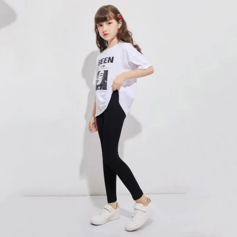 Girl Leggings Spring Autumn Solid Color Teenager Kids Sports Pants Elastic Soft Children Trousers Fashion Toddler Casual Trouser