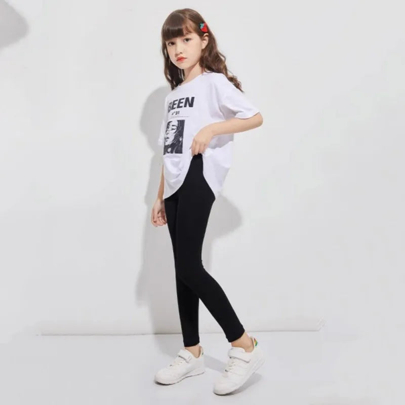 Girl Leggings Spring Autumn Solid Color Teenager Kids Sports Pants Elastic Soft Children Trousers Fashion Toddler Casual Trouser