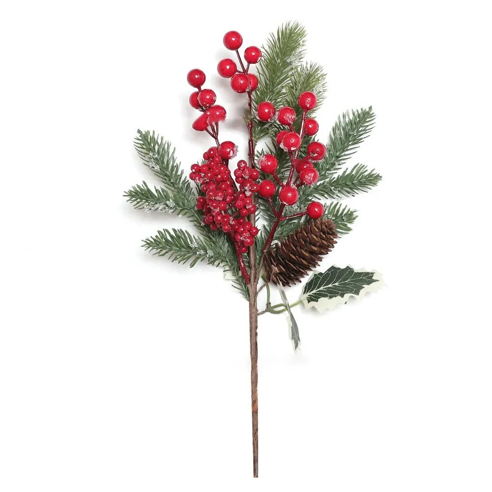 Gift Xmas Tree Ornament Leaves Branches Christmas Decorative Garland Pine Cones Vine Artificial Red Berries Hanging Wreath