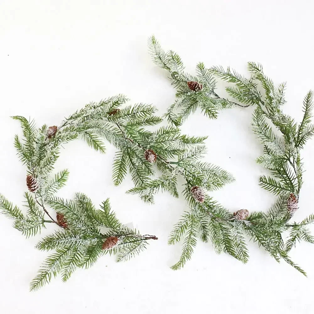 Gift Xmas Tree Ornament Leaves Branches Christmas Decorative Garland Pine Cones Vine Artificial Red Berries Hanging Wreath