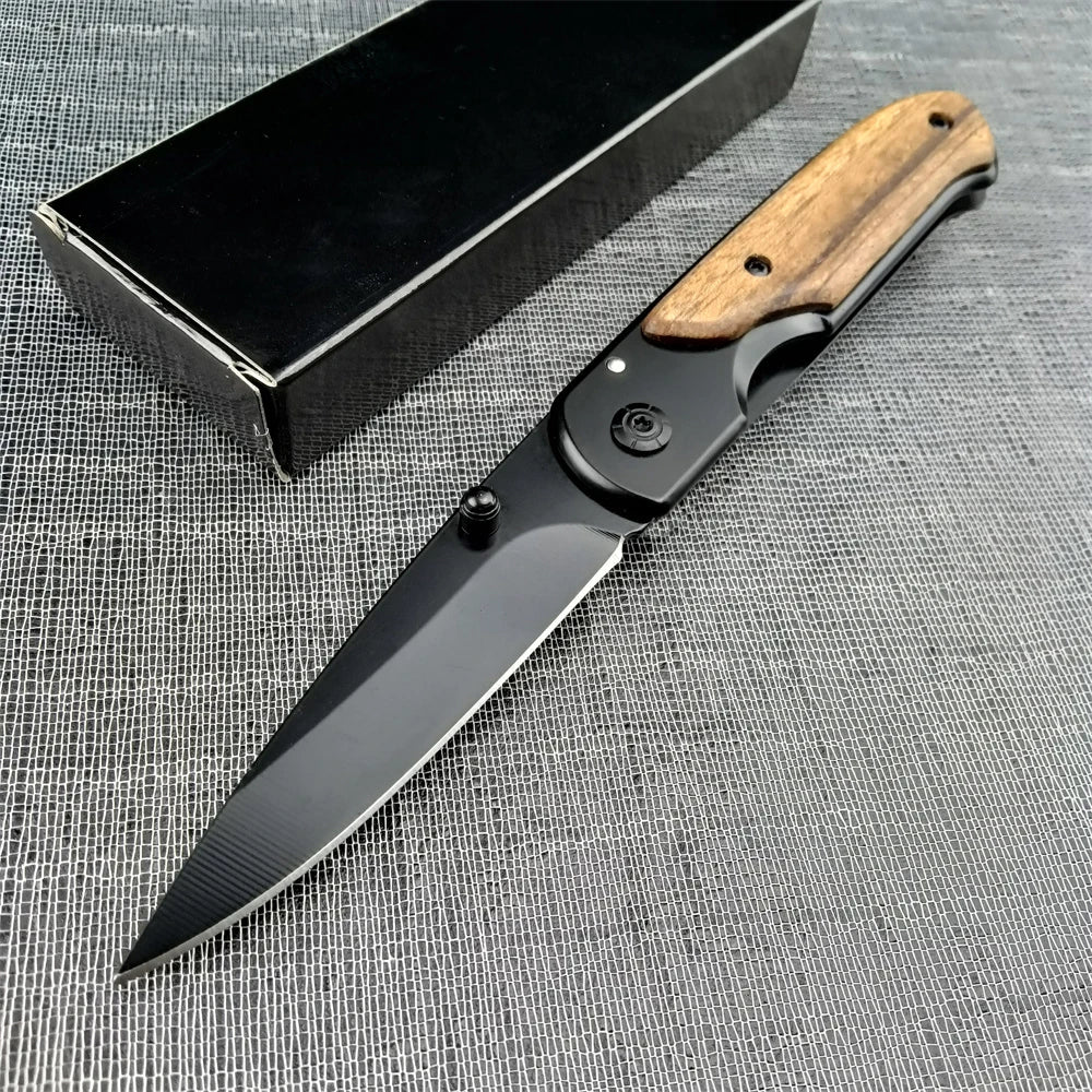 Ourdoor Survival Pocket Folding Knife Wood Handle Titanium Finish Blade Tactical Knifes EDC Hunting Self Defense Knives