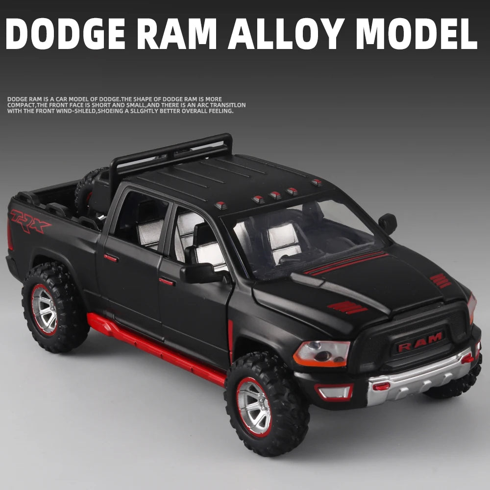 1:32 RAM Pickup Truck Alloy Model with Sound, Light & Spring-Back Action - Kids' Toy for Adventurous Play