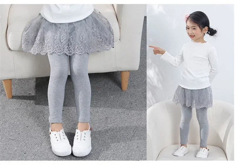 Baby Girls Leggings Kids Lace Princess Skirt Pants Spring Autumn Children Cotton Trousers 1-8 Years Girl Solid Color Leggings