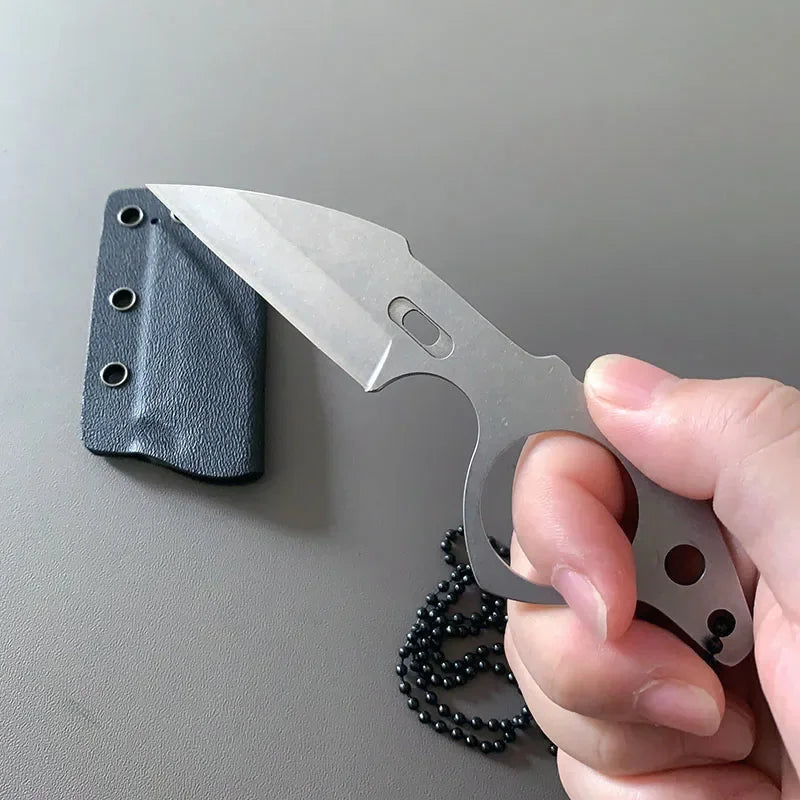 All Stainless Steel Sharp Small Fixed Blade Neck Knife EDC Outdoor Camping Portable Pocket Knives With Chain Scabbard