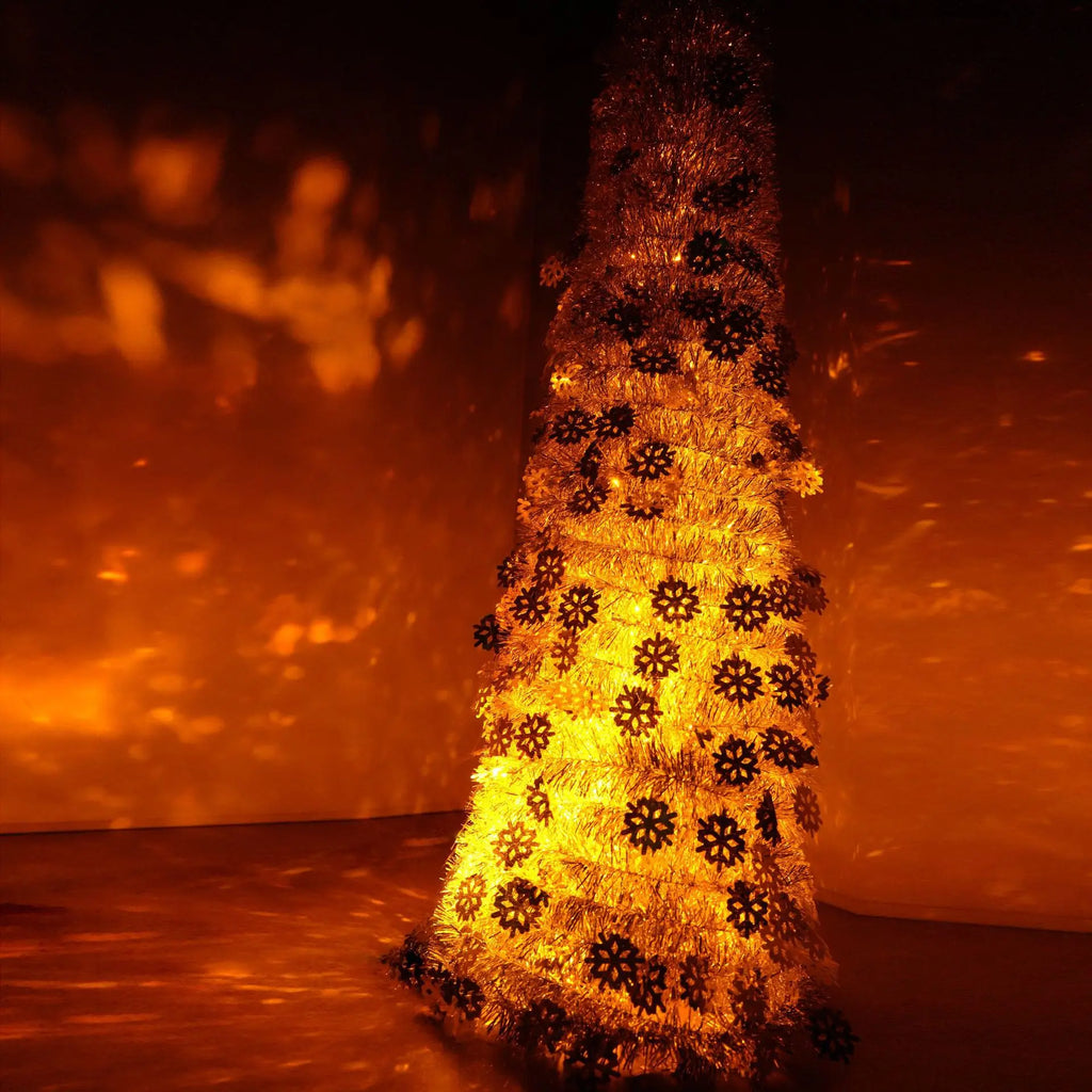 2025 Creative 1.5m Laser Snowflake Christmas Decoration Tree Foldable Shrinking Christmas Tree, Christmas Decoration