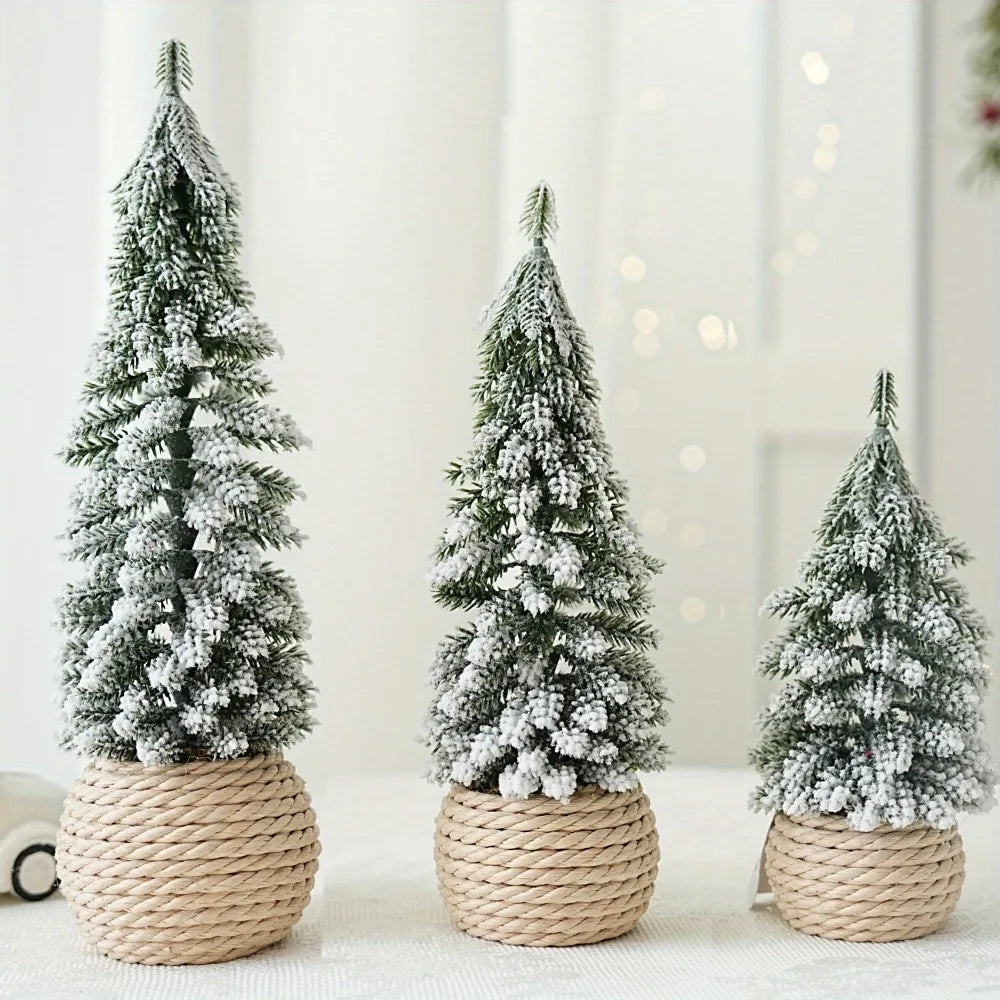 4Pcs/Set Mini Christmas Tree Artificial Small Snow Pine Xmas Tree Decorations New Year Party Ornaments Gifts Home Table Decor