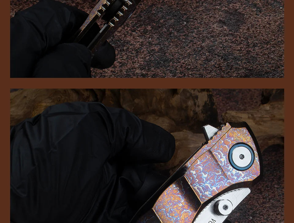 Blue Flame Titanium Handle Folding Knife with VG10 Blade, Titanium EDC Pocket Knife, Outdoor Camping Hunting Survival Tool Anti