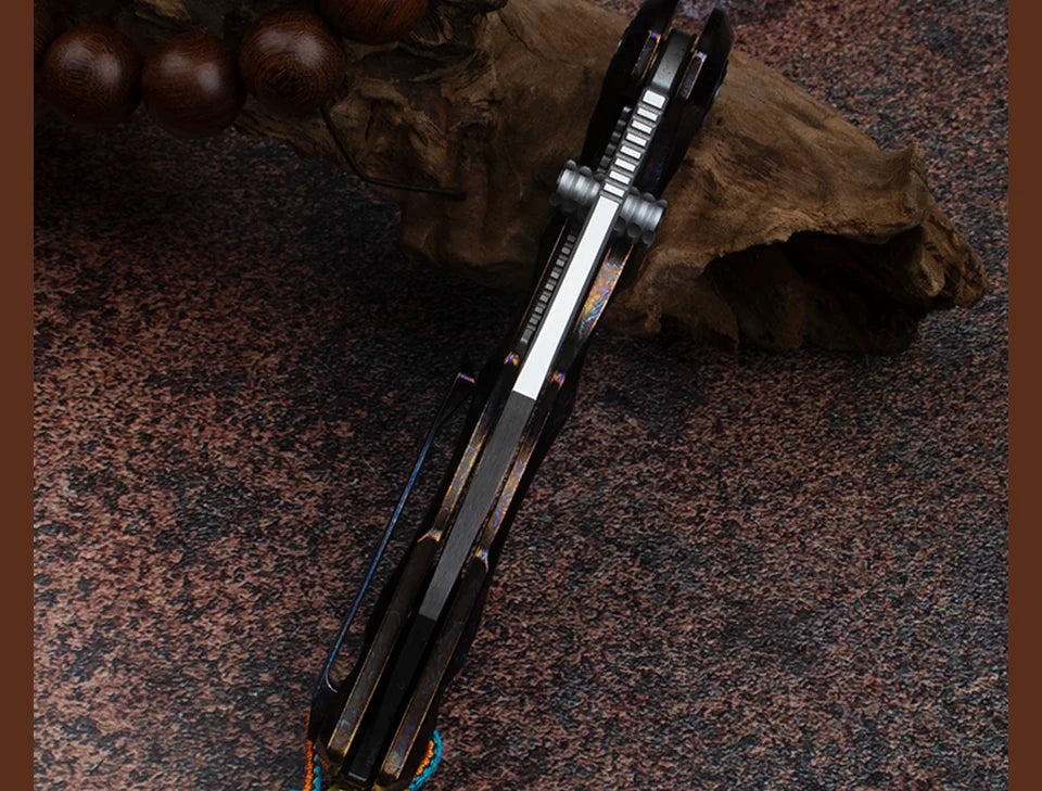 Blue Flame Titanium Handle Folding Knife with VG10 Blade, Titanium EDC Pocket Knife, Outdoor Camping Hunting Survival Tool Anti