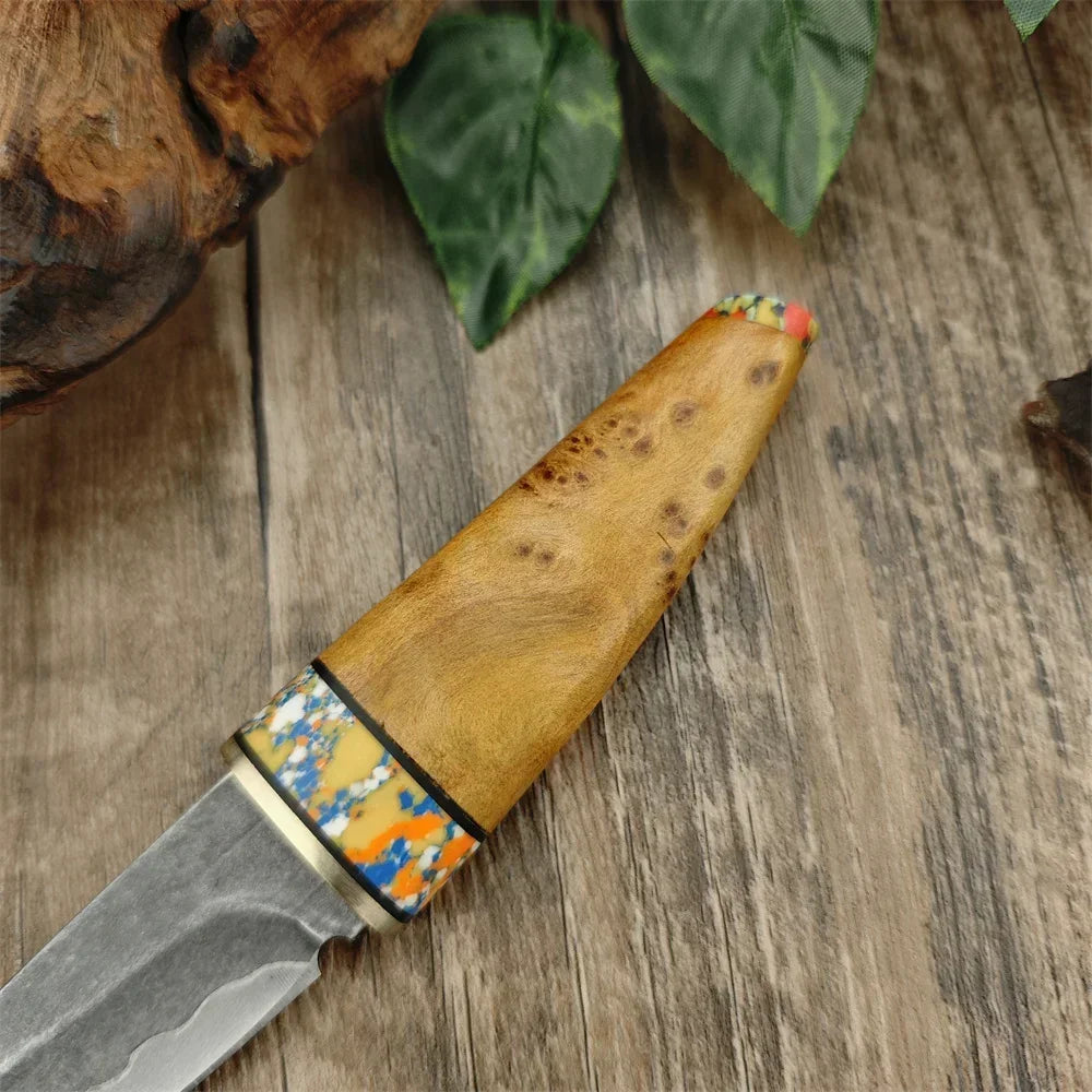 Portable Mini fixed blade knives tactical Straight Knife Composite Steel Laser Laser Blade White Shadow Wood Handle Fruit Knife