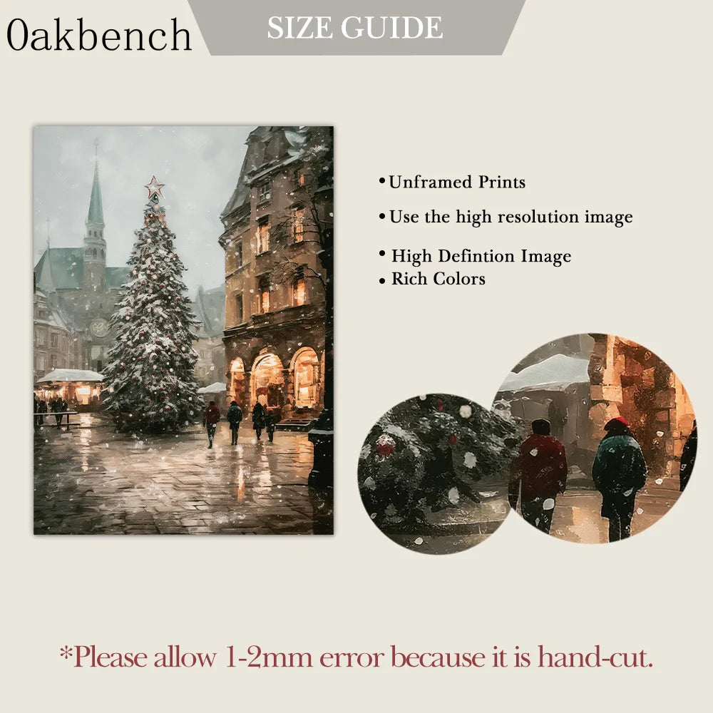 Christmas Trees Wall Art Snowy Village Print Picture Santa Deers Canvas Painting Poster For Livng Room Decoration Holiday Gift