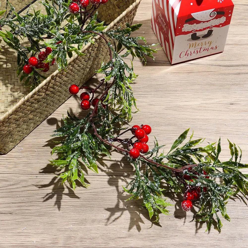 Gift Xmas Tree Ornament Leaves Branches Christmas Decorative Garland Pine Cones Vine Artificial Red Berries Hanging Wreath