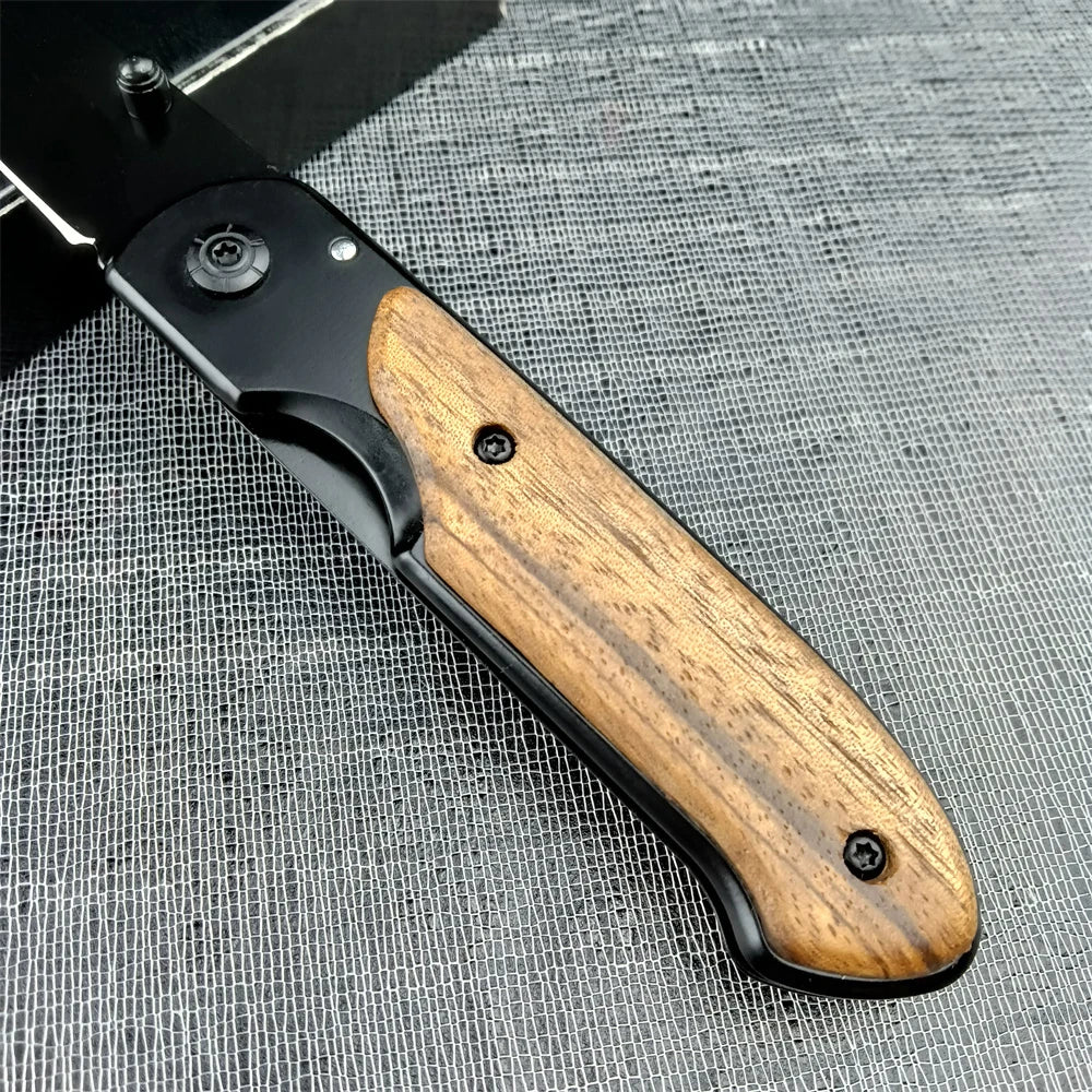 Ourdoor Survival Pocket Folding Knife Wood Handle Titanium Finish Blade Tactical Knifes EDC Hunting Self Defense Knives