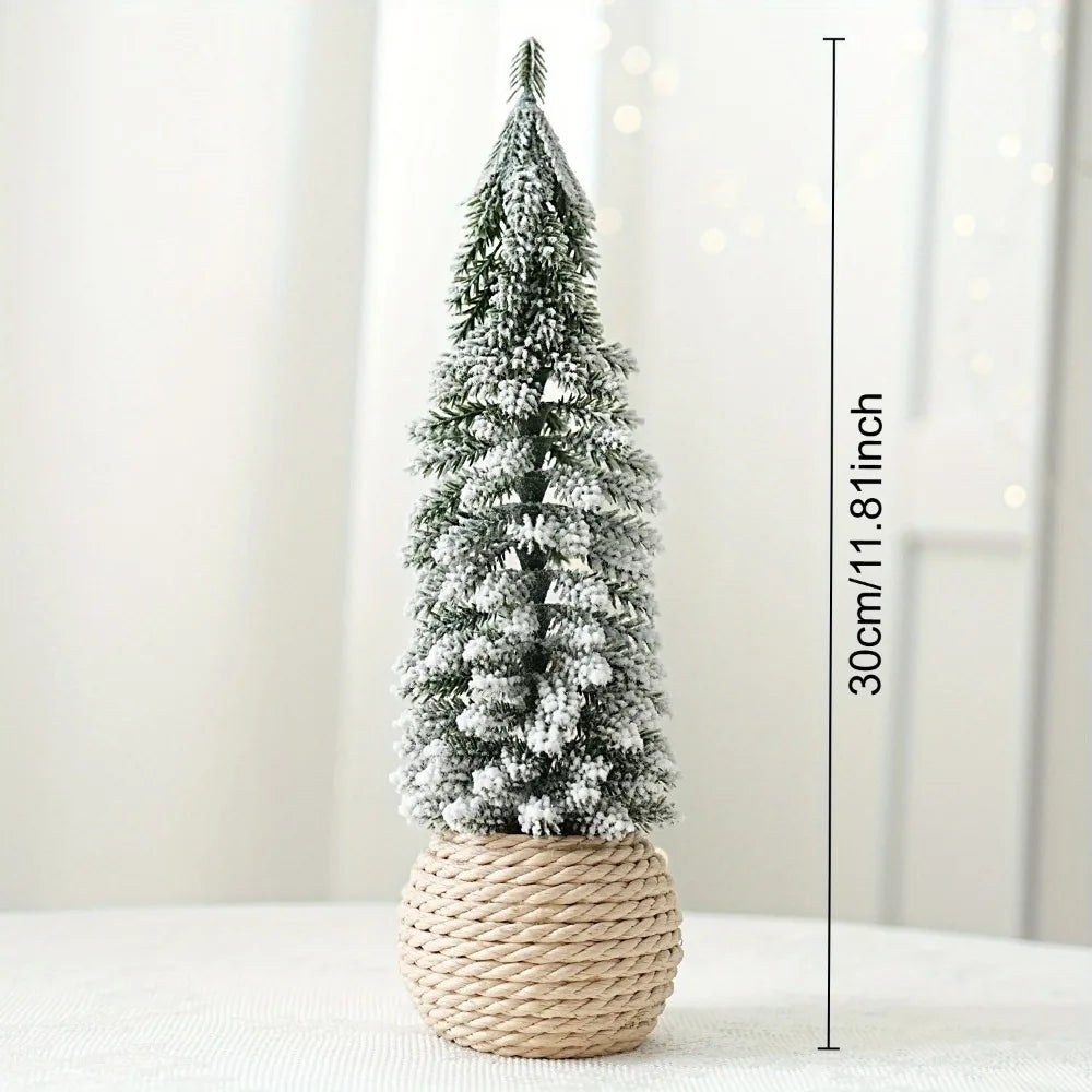 4Pcs/Set Mini Christmas Tree Artificial Small Snow Pine Xmas Tree Decorations New Year Party Ornaments Gifts Home Table Decor