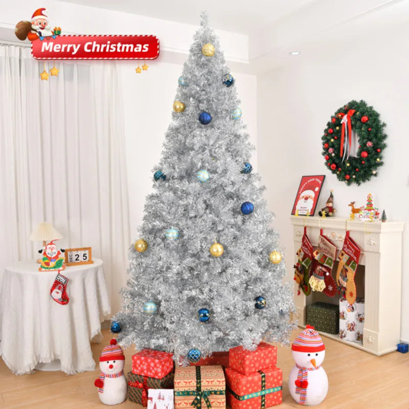 8Ft Sier PET Christmas Tree 1350 Branches Automatic Structure - Artificial Xmas Decor Indoor Easy Assemble Holiday Decoration