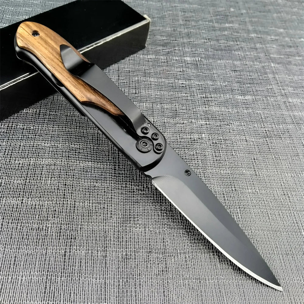Ourdoor Survival Pocket Folding Knife Wood Handle Titanium Finish Blade Tactical Knifes EDC Hunting Self Defense Knives