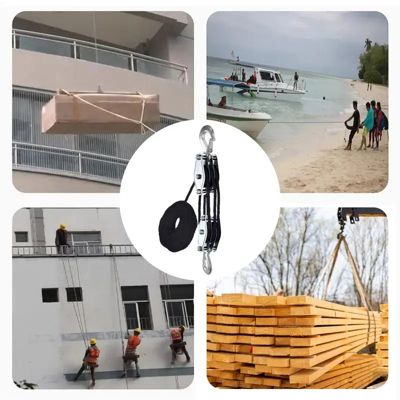 270 Rotatable Rope Pulley Block Zinc Alloy Hook Handheld Crane Heavy Duty Polyethylene Rope Pulley Hoist Manual Lifting Device