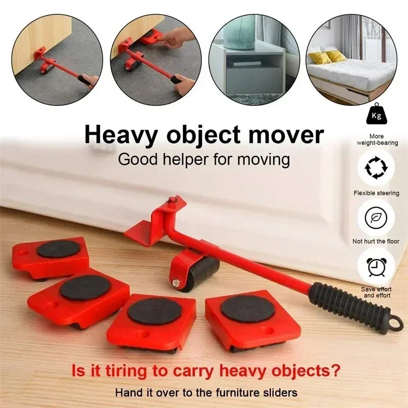 Furniture Mover Tool Set Heavy Stuffs Mover Roller with Wheel Bar Moving Device Lifting Helper Furniture Moving Transport Tools