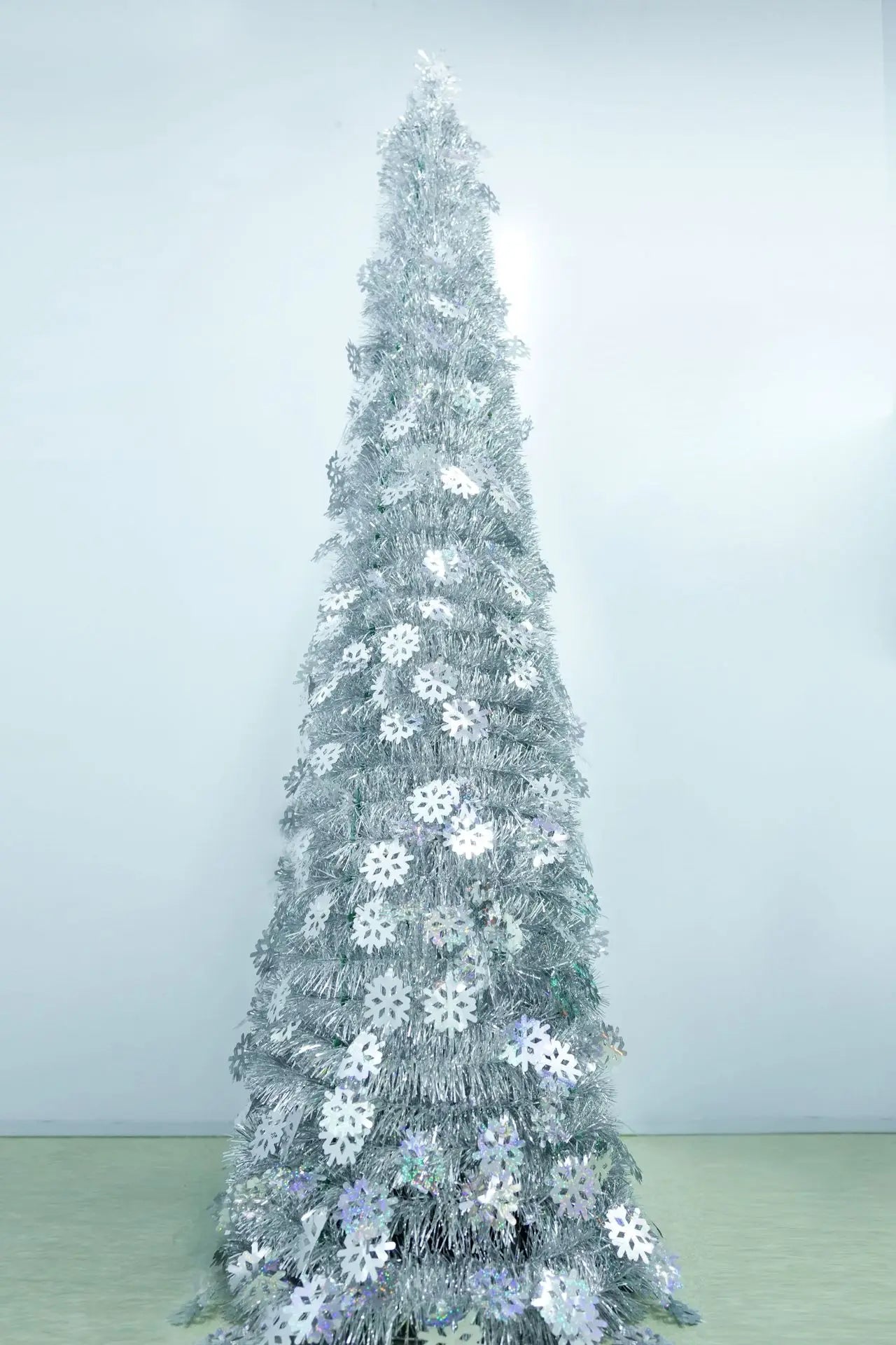 2025 Creative 1.5m Laser Snowflake Christmas Decoration Tree Foldable Shrinking Christmas Tree, Christmas Decoration