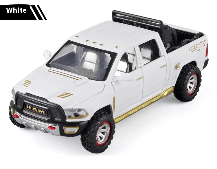 1:32 RAM Pickup Truck Alloy Model with Sound, Light & Spring-Back Action - Kids' Toy for Adventurous Play