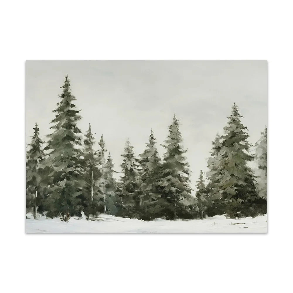 Christmas Trees Wall Art Snowy Village Print Picture Santa Deers Canvas Painting Poster For Livng Room Decoration Holiday Gift