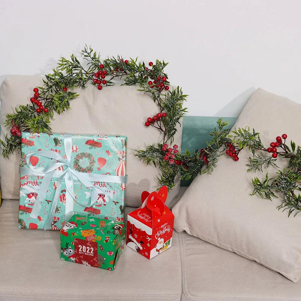 Gift Xmas Tree Ornament Leaves Branches Christmas Decorative Garland Pine Cones Vine Artificial Red Berries Hanging Wreath