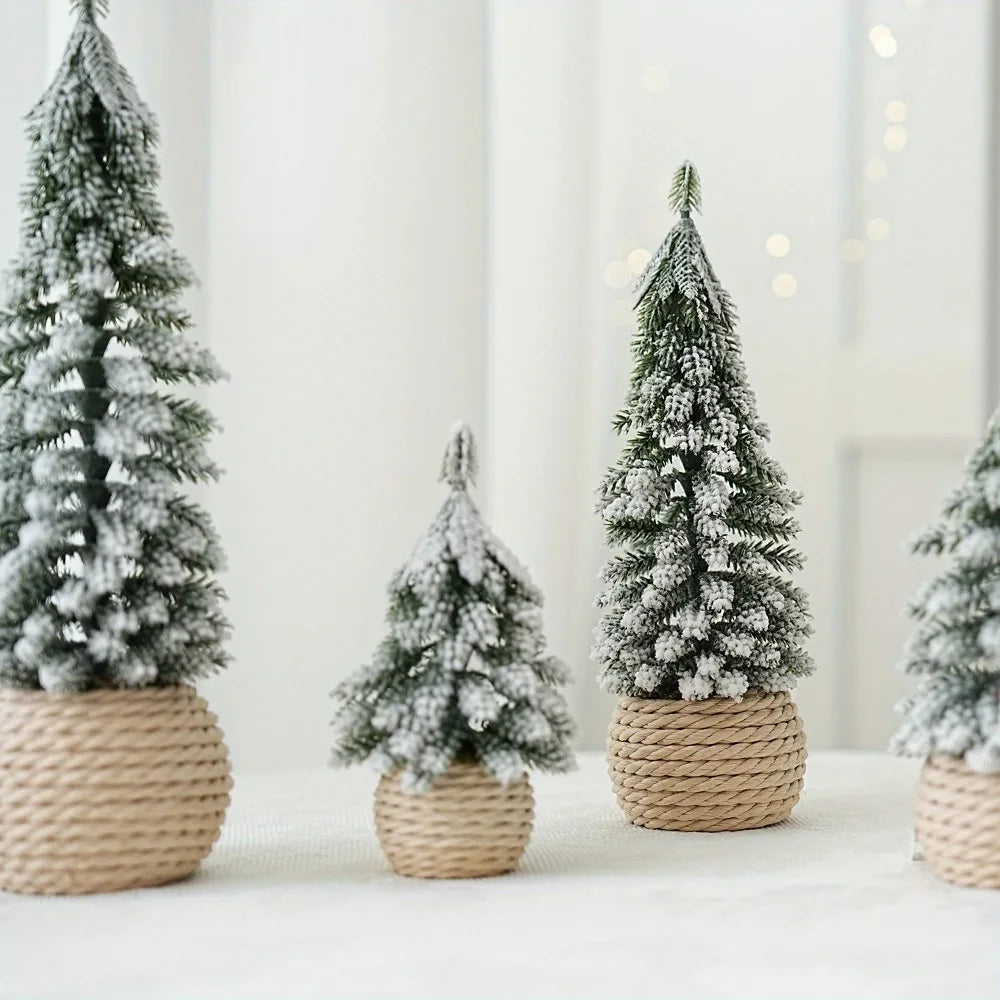 4Pcs/Set Mini Christmas Tree Artificial Small Snow Pine Xmas Tree Decorations New Year Party Ornaments Gifts Home Table Decor