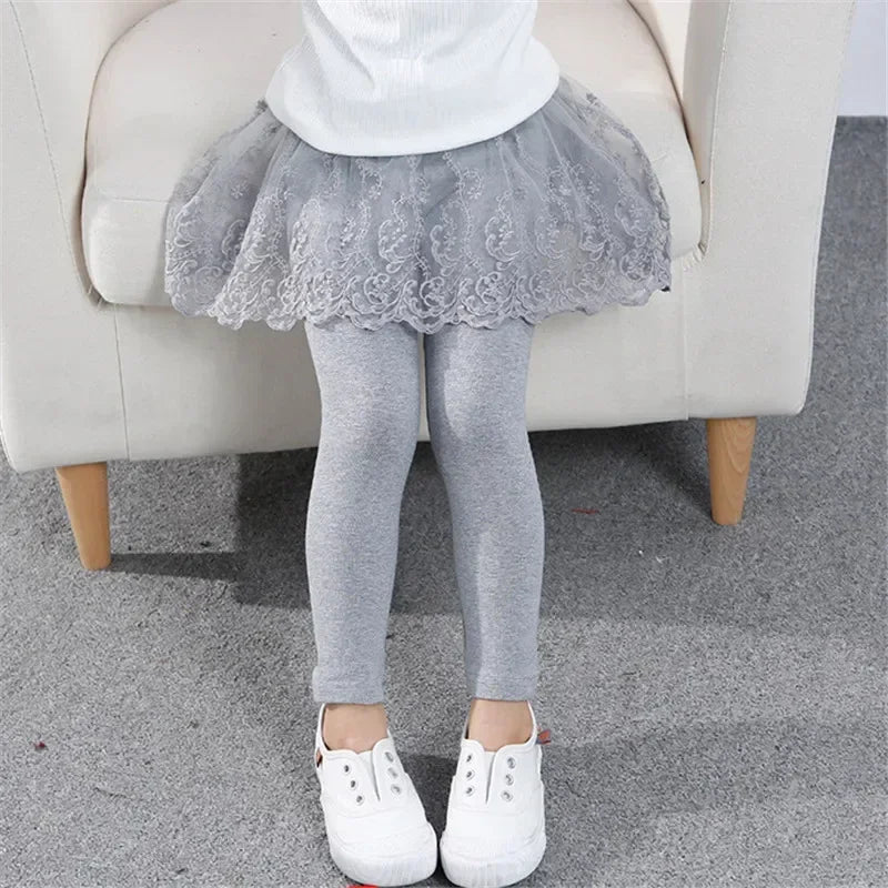 Baby Girls Leggings Kids Lace Princess Skirt Pants Spring Autumn Children Cotton Trousers 1-8 Years Girl Solid Color Leggings