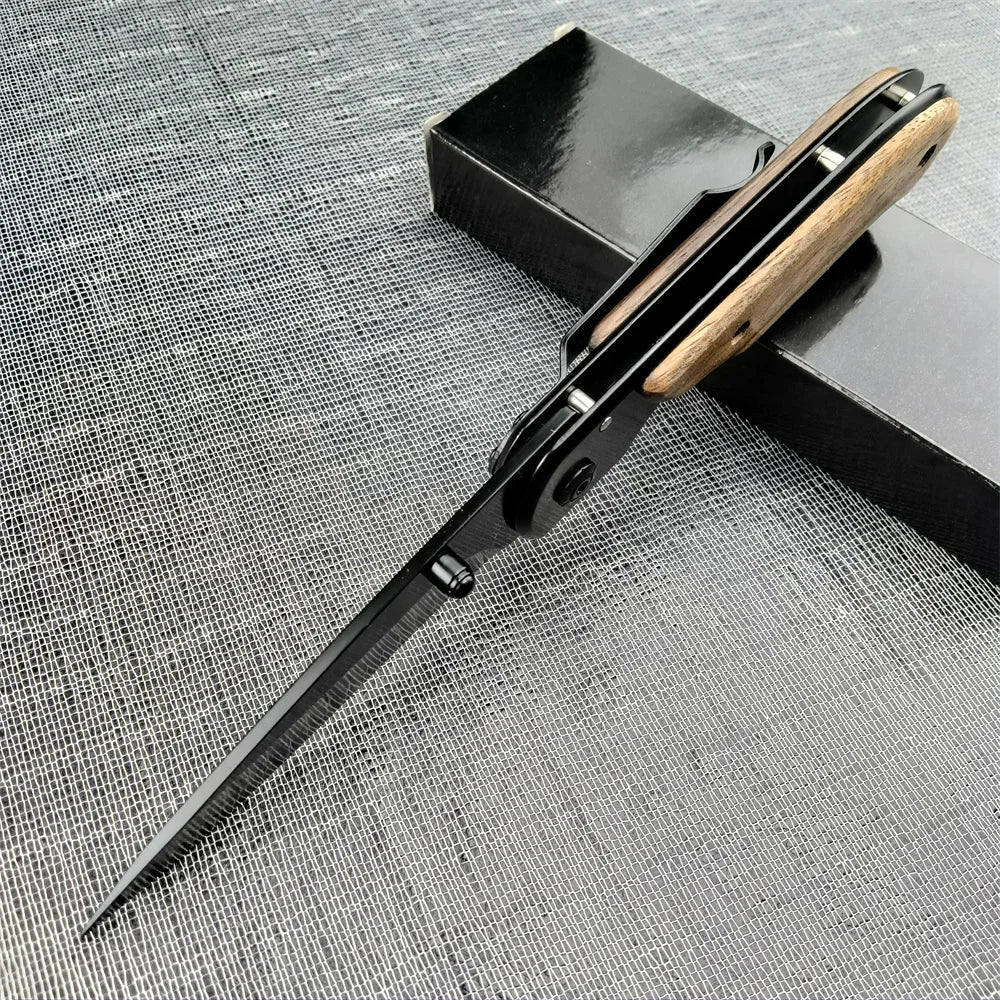 Ourdoor Survival Pocket Folding Knife Wood Handle Titanium Finish Blade Tactical Knifes EDC Hunting Self Defense Knives