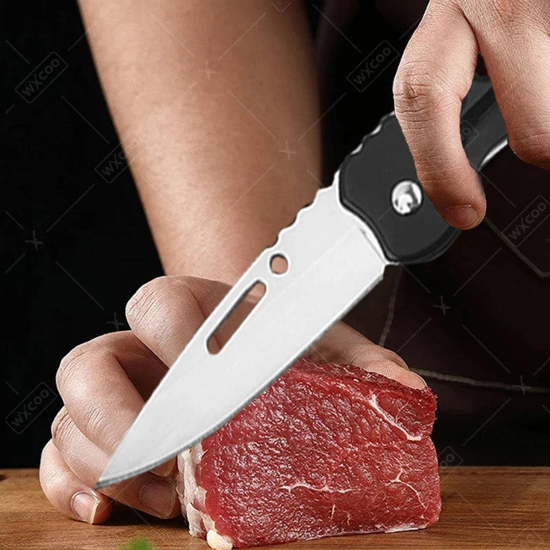 Folding Fruit Knife Stainless Steel Pocket Knife with Keychain Fruit Slicing Knives with Non-slip Handle Household Small Knife