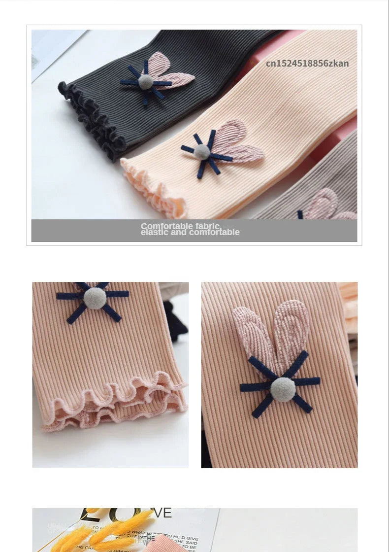 Girls Leggings Autumn Spring Cute Cotton Elastic Waist Children Kids Baby Pants Bottom