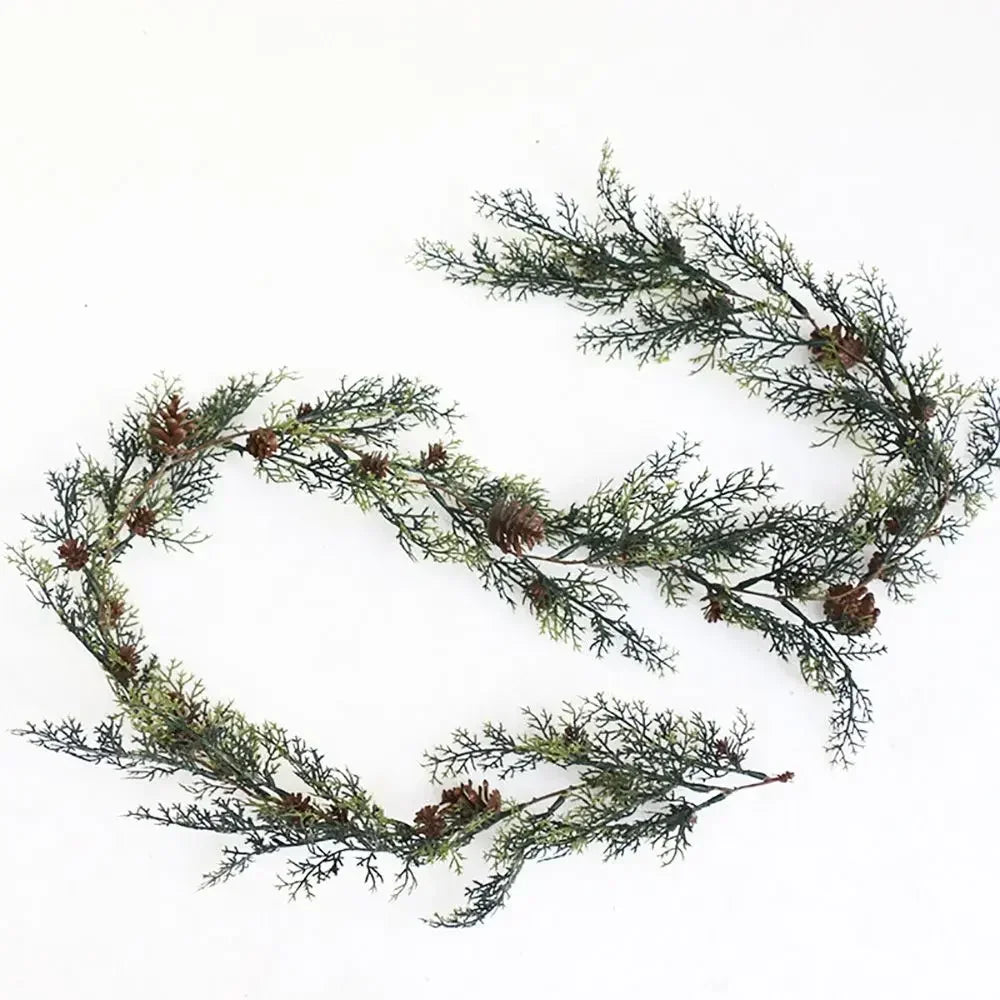 Gift Xmas Tree Ornament Leaves Branches Christmas Decorative Garland Pine Cones Vine Artificial Red Berries Hanging Wreath