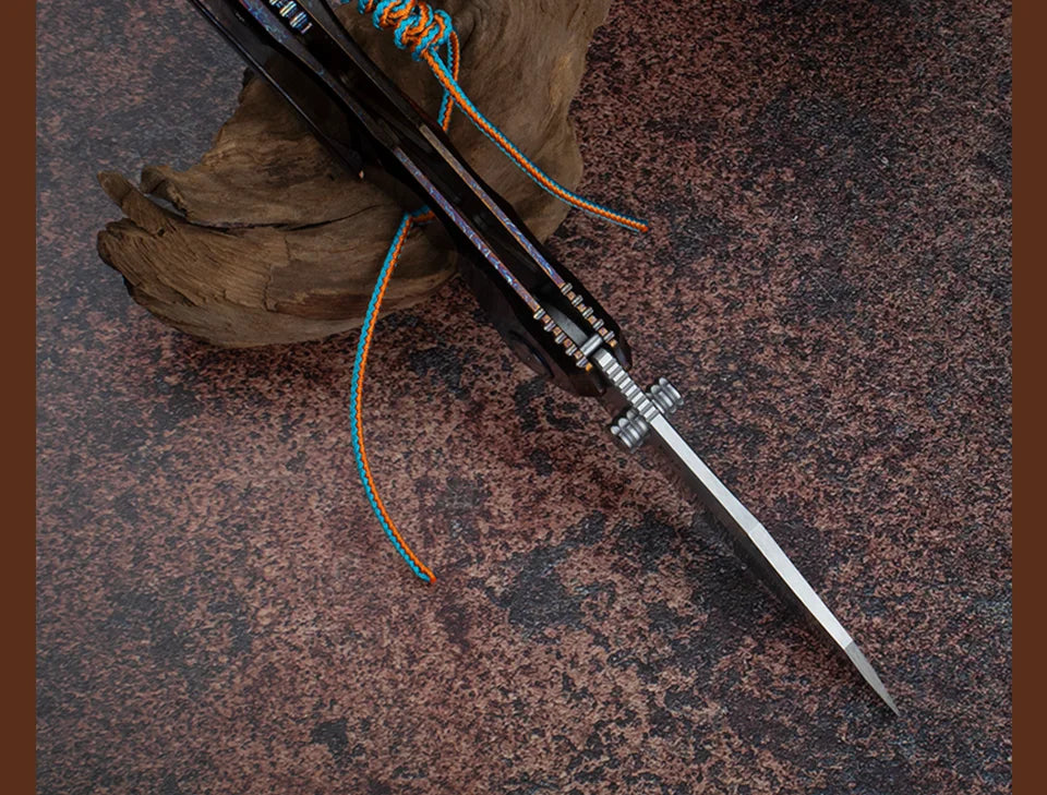 Blue Flame Titanium Handle Folding Knife with VG10 Blade, Titanium EDC Pocket Knife, Outdoor Camping Hunting Survival Tool Anti