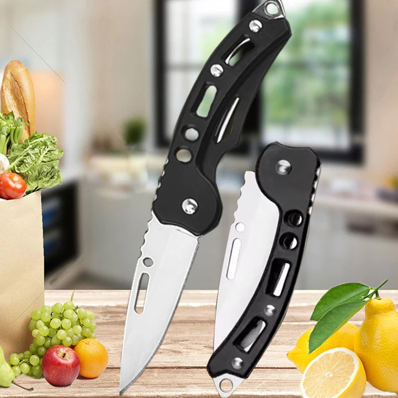 Folding Fruit Knife Stainless Steel Pocket Knife with Keychain Fruit Slicing Knives with Non-slip Handle Household Small Knife