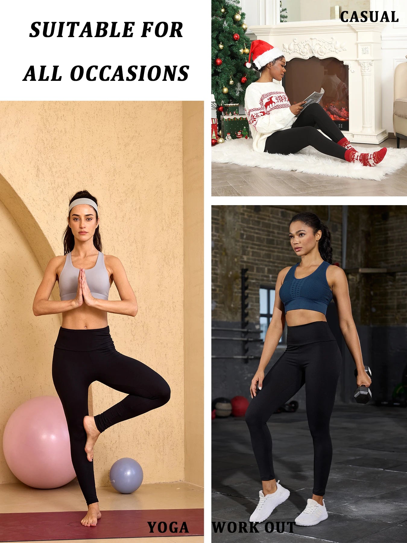 Womens Thermal Fleece Lined High Waisted Leggings. Workout Winter Warm Thick Tights Soft Yoga Pants