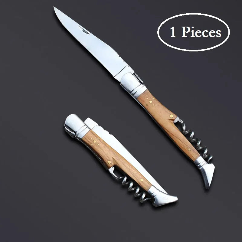 laguiole Pocket Knife Corkscrew Wine Openers Portable Folding Steak Knives Outdoor Camping Knife Camping Tool Household Use 1pcs
