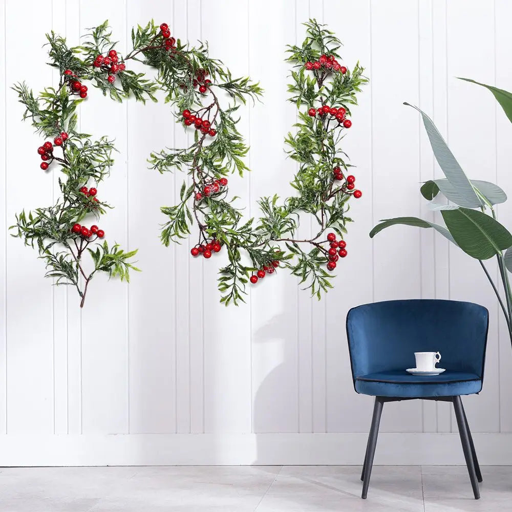 Gift Xmas Tree Ornament Leaves Branches Christmas Decorative Garland Pine Cones Vine Artificial Red Berries Hanging Wreath
