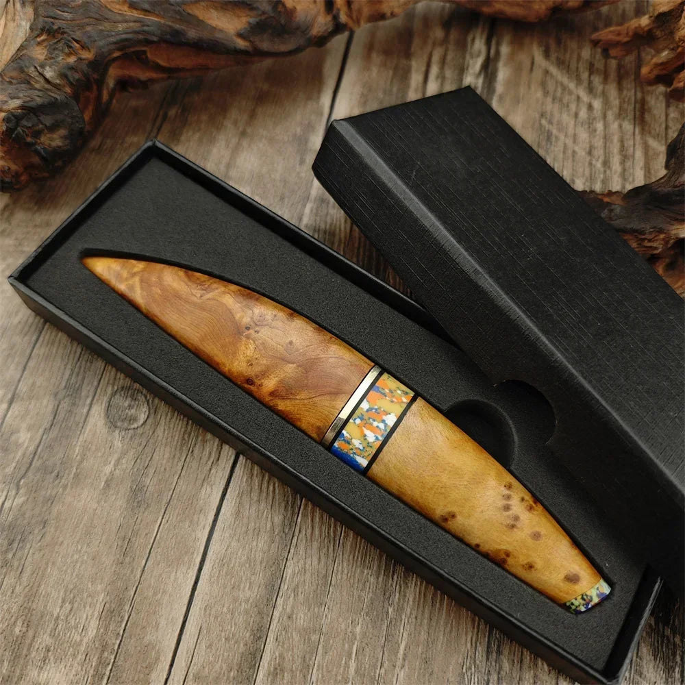 Portable Mini fixed blade knives tactical Straight Knife Composite Steel Laser Laser Blade White Shadow Wood Handle Fruit Knife