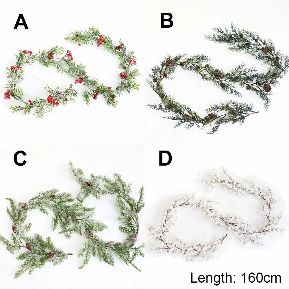 Gift Xmas Tree Ornament Leaves Branches Christmas Decorative Garland Pine Cones Vine Artificial Red Berries Hanging Wreath