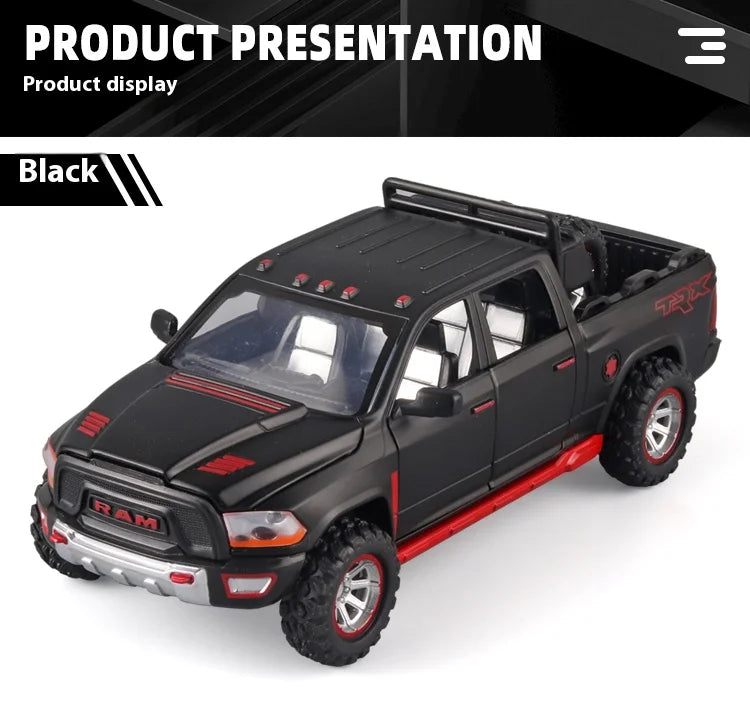 1:32 RAM Pickup Truck Alloy Model with Sound, Light & Spring-Back Action - Kids' Toy for Adventurous Play