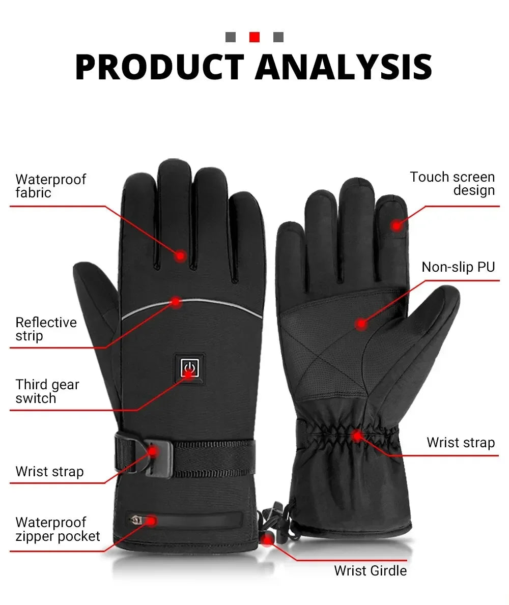 Heated Motorcycle Gloves Winter Moto Heated Gloves Warm Waterproof For Snowmobile Heating Thermal Gloves