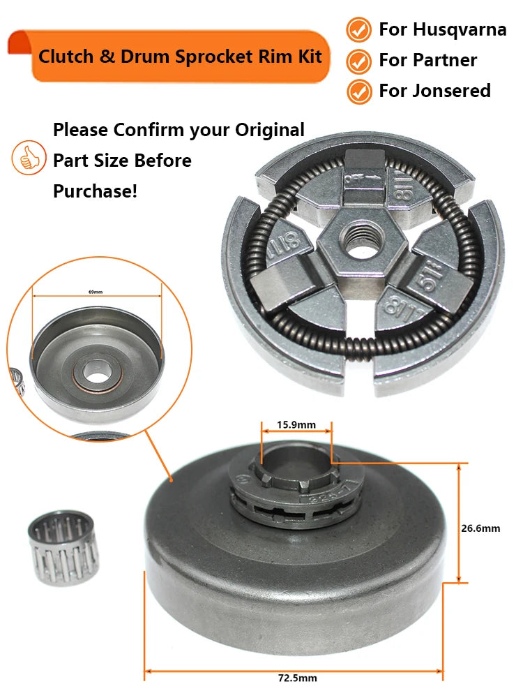 Clutch Drum Sprocket Rim For Rancher 154 254 257 261 262 262XP Husqvarna 50 51 55 55 Jonsered 490 590 Partner 500 540 5000 5500