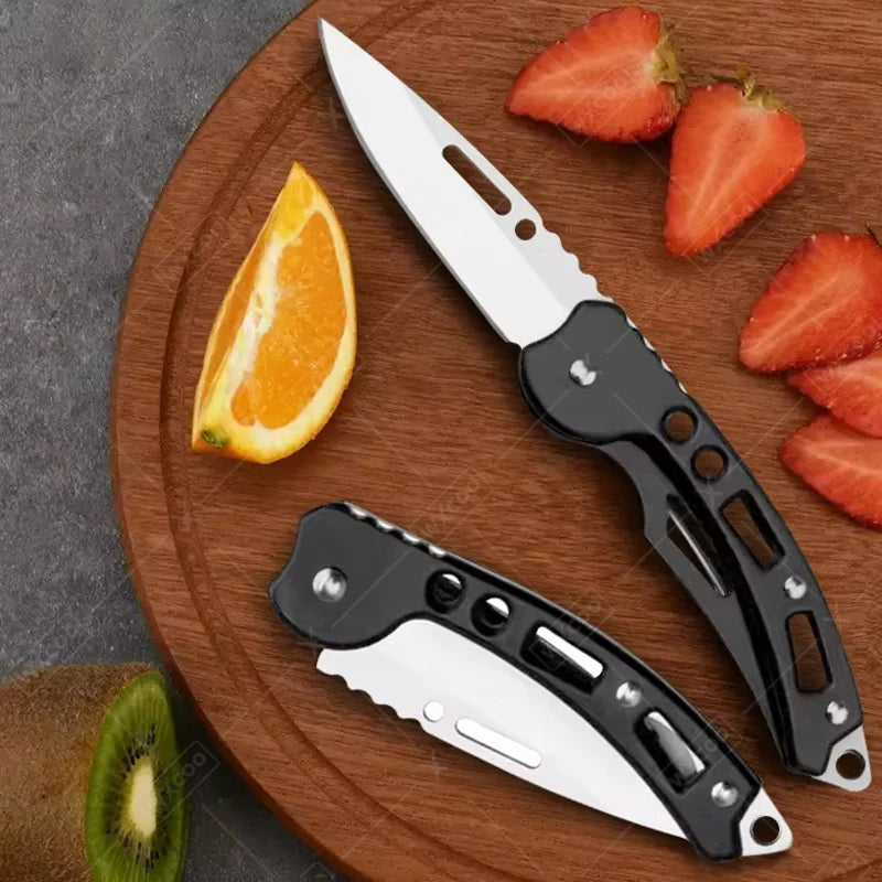 Folding Fruit Knife Stainless Steel Pocket Knife with Keychain Fruit Slicing Knives with Non-slip Handle Household Small Knife
