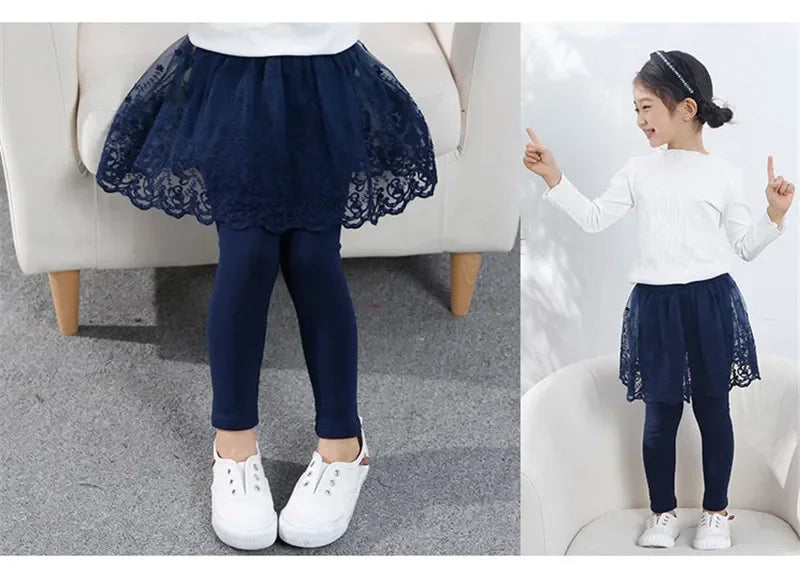 Baby Girls Leggings Kids Lace Princess Skirt Pants Spring Autumn Children Cotton Trousers 1-8 Years Girl Solid Color Leggings