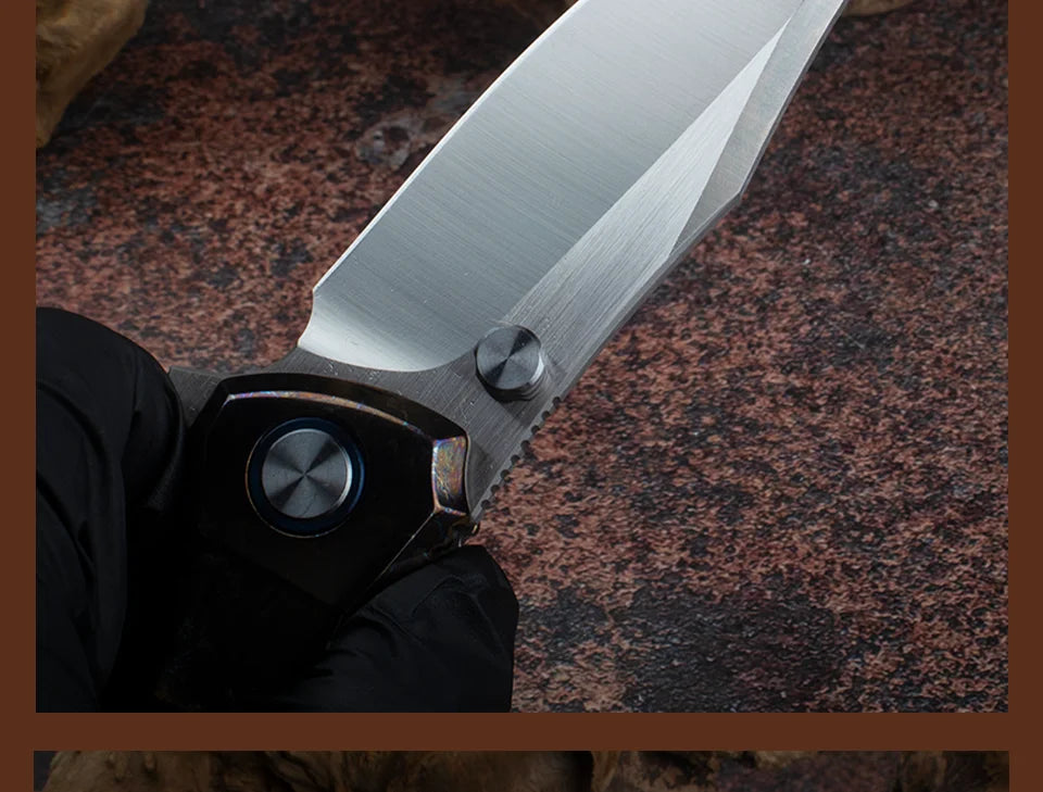 Blue Flame Titanium Handle Folding Knife with VG10 Blade, Titanium EDC Pocket Knife, Outdoor Camping Hunting Survival Tool Anti