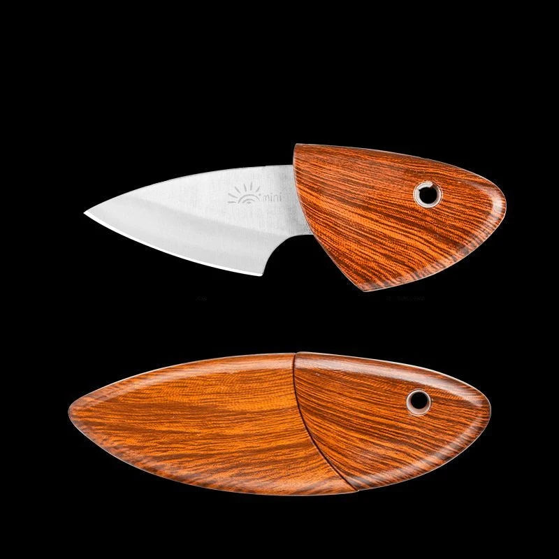 1PC Portable Multipurpose Sharp Fruit Knife EDC Woodgrain Box Pocket Knife Outdoor Mini Knife