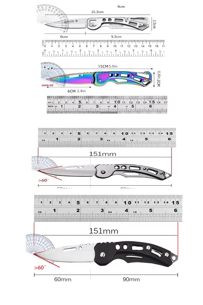 Folding Fruit Knife Stainless Steel Pocket Knife with Keychain Fruit Slicing Knives with Non-slip Handle Household Small Knife
