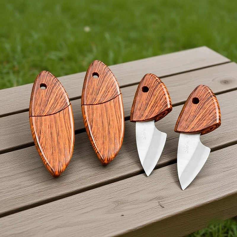 1PC Portable Multipurpose Sharp Fruit Knife EDC Woodgrain Box Pocket Knife Outdoor Mini Knife