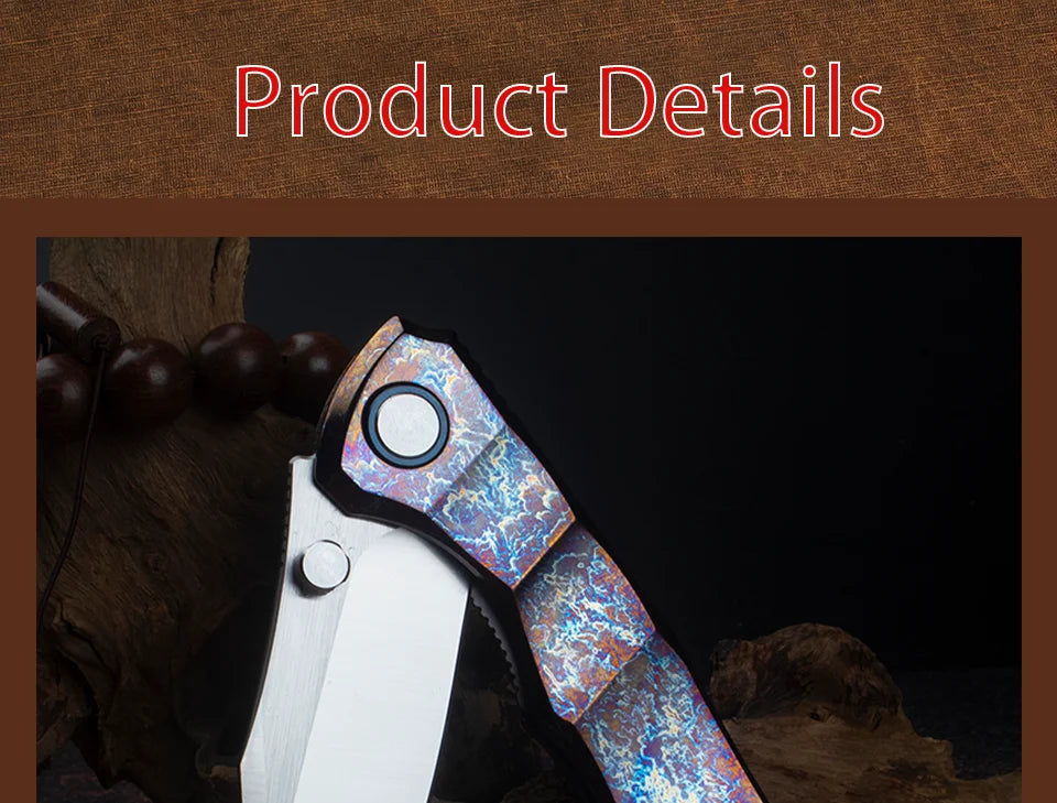 Blue Flame Titanium Handle Folding Knife with VG10 Blade, Titanium EDC Pocket Knife, Outdoor Camping Hunting Survival Tool Anti